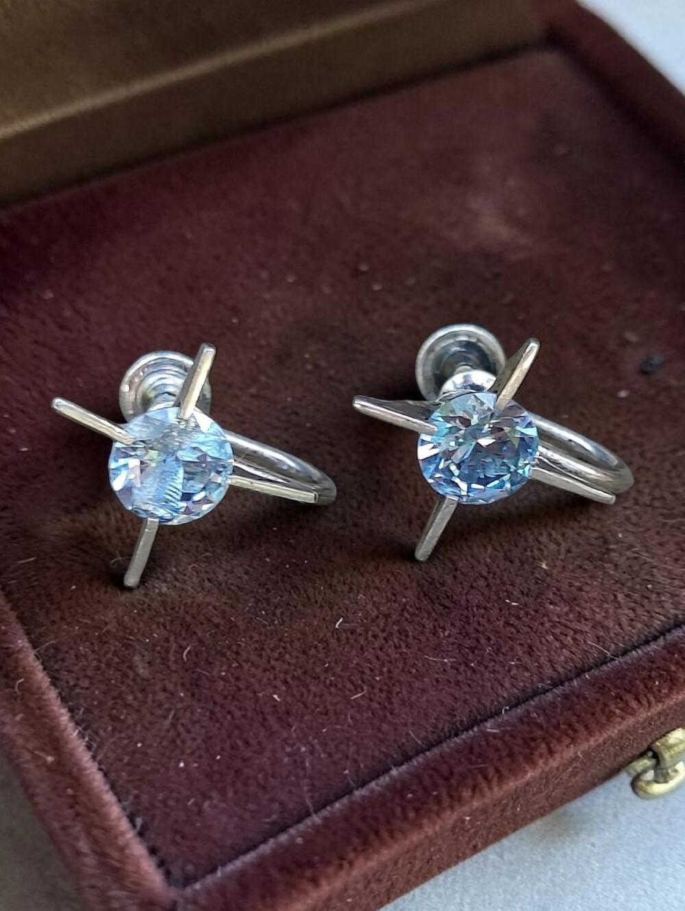 Antique Sterling CT Blue Topaz Earrings